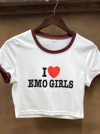 I Love Emo Girls Crop Top in White