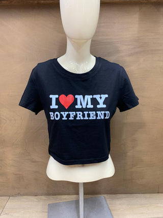 I Love My Boyfriend Crop Top in Black