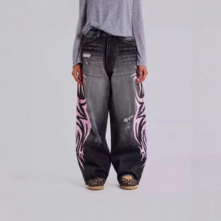 Ameri Camden Baggy  Pink Tribal flame Jeans