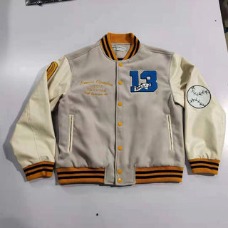Ameri-Camden "C'est La Vie" Beige Varsity Jacket