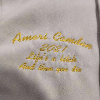 Ameri-Camden "C'est La Vie" Beige Varsity Jacket