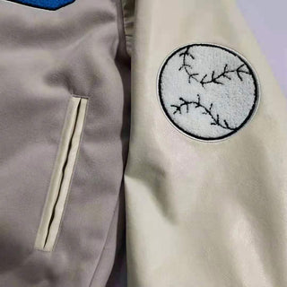 Ameri-Camden "C'est La Vie" Beige Varsity Jacket