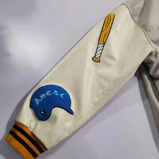 Ameri-Camden "C'est La Vie" Beige Varsity Jacket