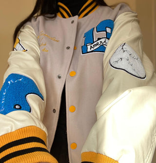 Ameri-Camden "C'est La Vie" Beige Varsity Jacket