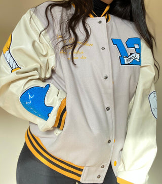 Ameri-Camden "C'est La Vie" Beige Varsity Jacket