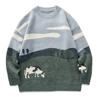 Ameri-Camden Vintage Prairie Cow Pattern Sweater