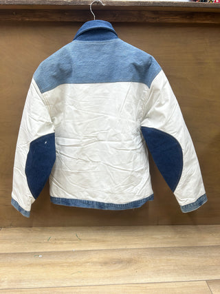 Reworked Carhaart Blue and White Denim Jacket