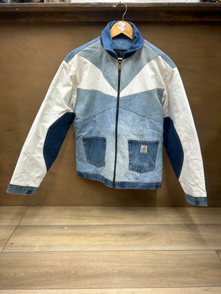 Reworked Carhaart Blue and White Denim Jacket