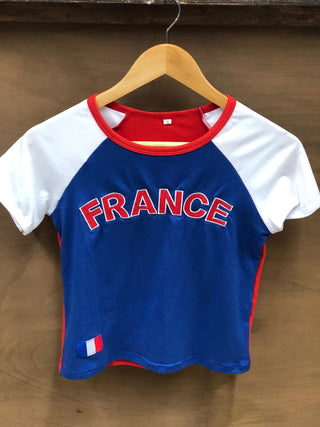 France Crop Top in blue Embroidered