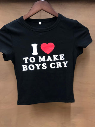 I Love To Make Boys Cry Crop Top in Black