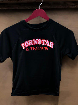 Pornstar in Training Crop Top in Black Embroidered