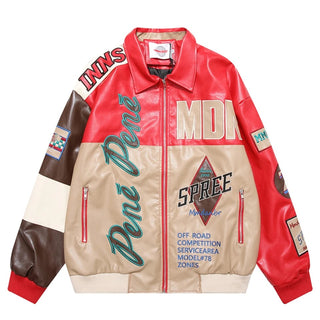 Ameri Camden Embroidery Patchwork PU Leather Jacket