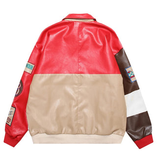 Ameri Camden Embroidery Patchwork PU Leather Jacket