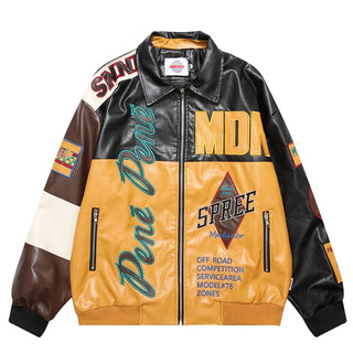 Ameri Camden Embroidery Patchwork PU Leather Jacket