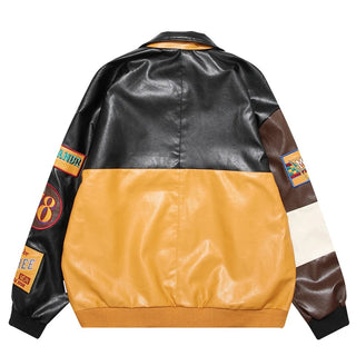 Ameri Camden Embroidery Patchwork PU Leather Jacket