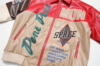 Ameri Camden Embroidery Patchwork PU Leather Jacket