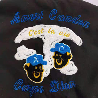 Ameri-Camden "C'est La Vie" Black Varsity Jacket