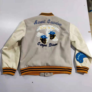 Ameri-Camden "C'est La Vie" Beige Varsity Jacket