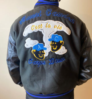 Ameri-Camden "C'est La Vie" Black Varsity Jacket