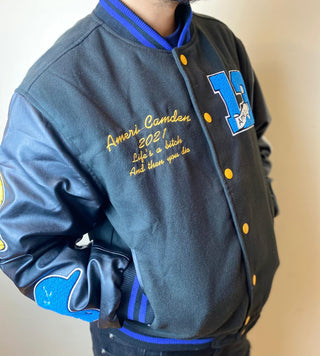 Ameri-Camden "C'est La Vie" Black Varsity Jacket