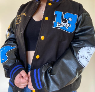 Ameri-Camden "C'est La Vie" Black Varsity Jacket