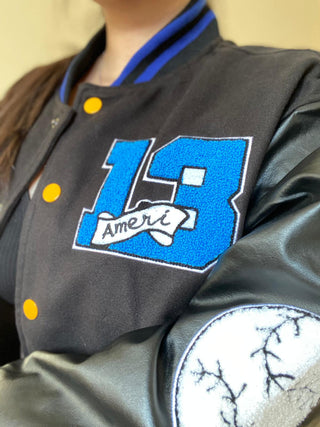 Ameri-Camden "C'est La Vie" Black Varsity Jacket