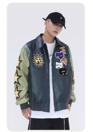 Ameri Camden ‘Wheezy Dondrive’ Pu  embroidered Leather Jacket