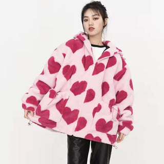 Ameri Camden Pink Sherpa ‘Hearts’ Jacket