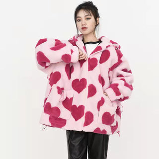 Ameri Camden Pink Sherpa ‘Hearts’ Jacket