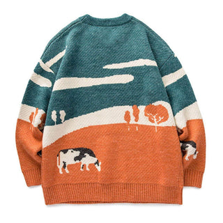 Ameri-Camden Vintage Prairie Cow Pattern Sweater