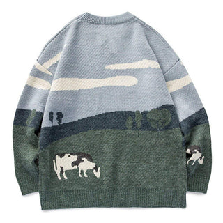 Ameri-Camden Vintage Prairie Cow Pattern Sweater